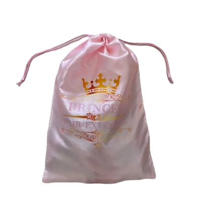 China Wholesale soft luxury wig package bag luxury pale pink satin bag luxury satin striped jewelry pouch with custom logo for sale