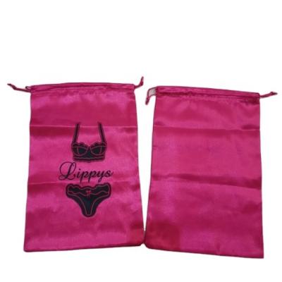 China Promotion Big Hot Pink Mini Cheap Eyelashes Jewelry Drawstring Satin Bag Lingerie Luxury Satin Bag With Custom Logo for sale