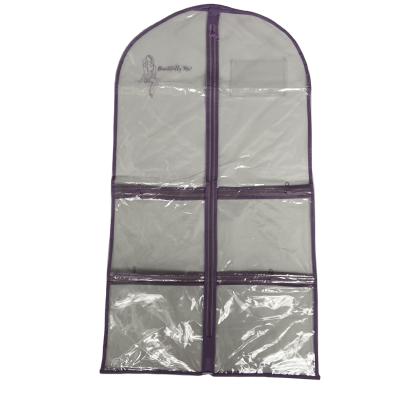 China 60x100cm Storage Purple Balance Clear PVC Dance Costume Garment Bag With Pockets Personalized Clear Garment Bag With ID Pocket for sale