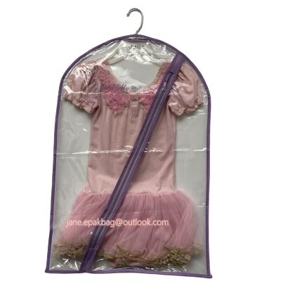 China Storage 46x70cm Purple Balance Clear PVC Dance Costume Garment Bag With Pockets Personalized Clear Garment Bag With ID Pocket for sale