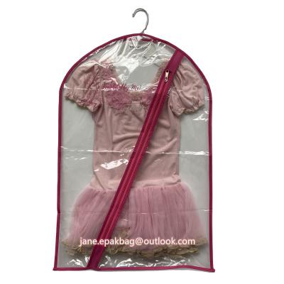 China Storage 46x70cm Hot Pink Trim Clear PVC Dance Costume Garment Bag With Pockets Personalized Clear Garment Bag With ID Pocket for sale