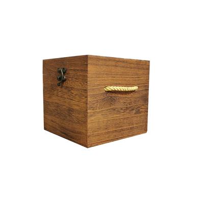 China Handmade cube wooden box multifunctional gift box with rope wooden gift boxes for sale