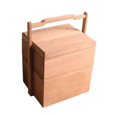 China Custom Wooden Handmade Plant Lunch Box Storage Box Multilayer Bento Box for sale