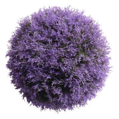 China Modern Garden Ornaments Handmade Plastic Green Ball With Purple Flower Artificial Boxwood Ball Topiary Plant With Factory Price for sale