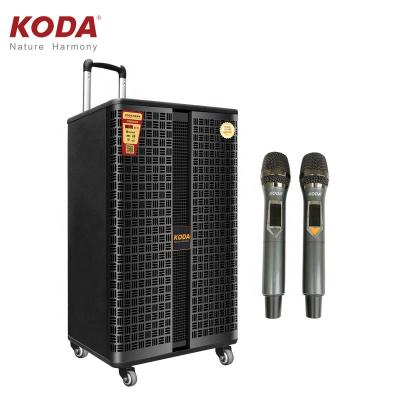 China 15inch PA Power Rechargeable Battery Trolley Wireless Audio Loud Speaker with 2pcs UHF Microphone for sale