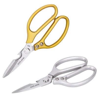 China Universal cut 4 generation multi-function kitchen bone scissors fish stainless steel gold scissors for sale