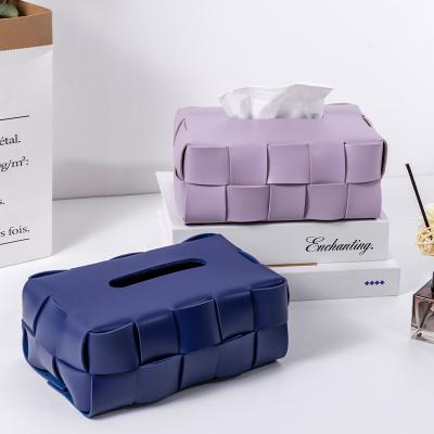 China Luxury Stylish Knitted Sophisticated Leather Tissue Box Lid Organizer for Home and Office, Premium Soft Touch Tissue Dispenser Holder for sale