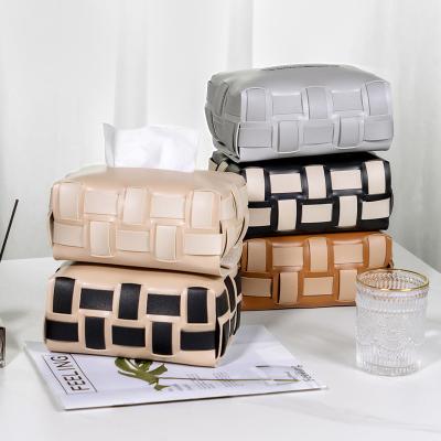 China Luxury Luxurious Knitted Leather Tissue Box Lid, Stylish Holder for Home Office, Durable Soft Touch Tissue Dispenser Organizer for sale