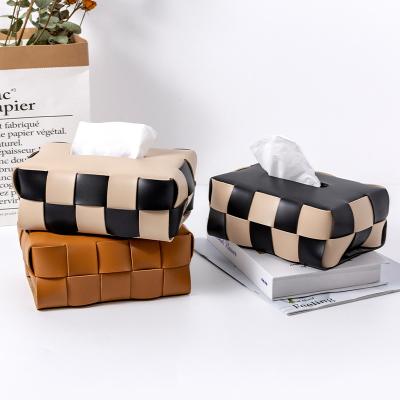 China Luxury Chic Knitted Leather Tissue Box Lid, Stylish Organizer for Home and Office, Durable Soft Touch Tissue Dispenser Holder for sale