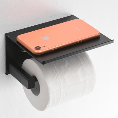 China Modern Large Size Matte Black Stainless Steel Bathroom Accessories Fittings Cell Phone Shelf Toilet Paper Roll Holder for sale