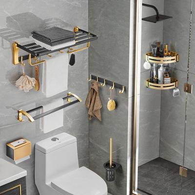 China Hang Towel Rail Accessory Wall Mounted Bathroom Towel Rod Double Towel Bar Aluminum OEM Style Hotel Outdoor Hook Black Gold for sale