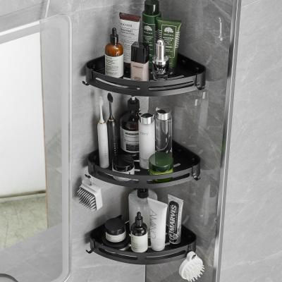 China Bolt Inserting Type Space Wall Mount Shower Corner Shelf Bathroom Shower Caddy Corner Shelf With Aluminum Hooks for sale