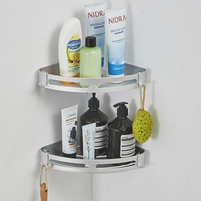 China Bolt Inserting Type Bathroom Accessories Aluminum Wall Mounted Single Tier Triangle Corner Shower Shelf for sale