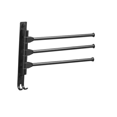 China With Hook Premium Quality Swivel Towel Rack Matte Black Stainless Steel Foldable Screws Three Wall Mounted Rod Towel Rack for sale