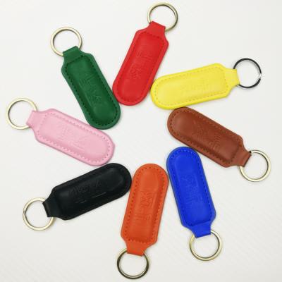 China light & Wholesale Cheap Custom Simplicity SAHE Leather Key Chain Embossed Logo Leather Custom Key Chain for sale