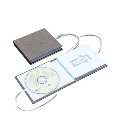 China Ribbon Closure Wedding USB DVD Leather Case Canvas for sale