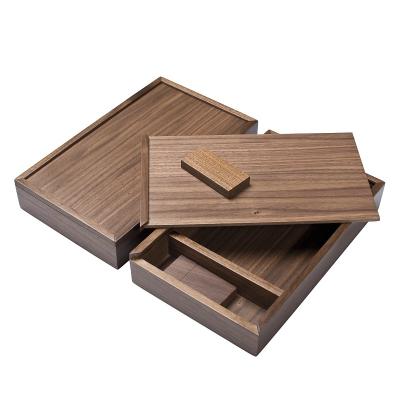 China Sustainable Walnut And Pine Wood Photo Album Packaging Box + Flash USB Drive Box for sale