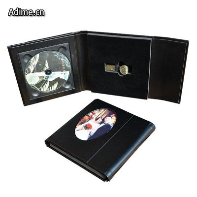 China Snap Closure Leather Making Leather CD DVD Case and USB Canvas Drive Case for sale