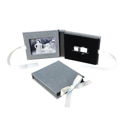 China Ribbon Closure Wedding Photo CD DVD USB Cover Folio Box Leather for sale