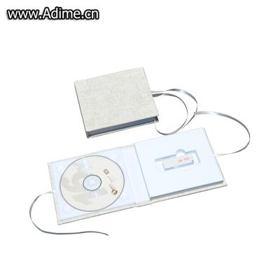 China Ribbon Closure Fabric CD DVD USB Canvas Box With Ribbon for sale