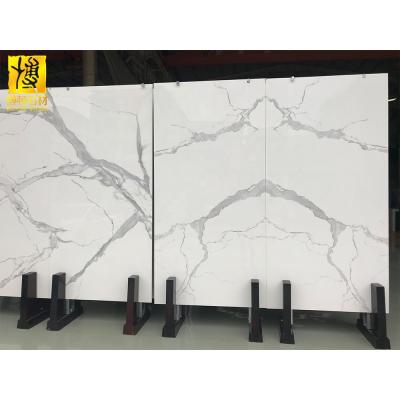 China Modern Large Artificial Stone Slab Thin Polished White Calacatta Quartz Marble For Wall Tile Inkjet Marble for sale