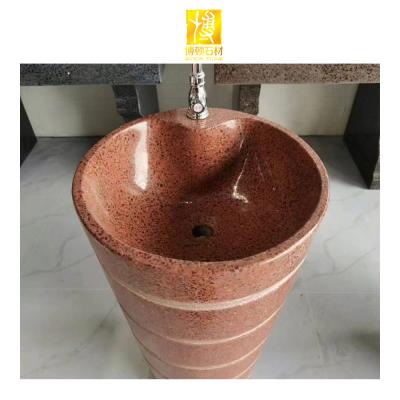 China Modern Freestanding Red Single Hole Terrazzo Wash Basin Bathroom Vanity Basin for sale