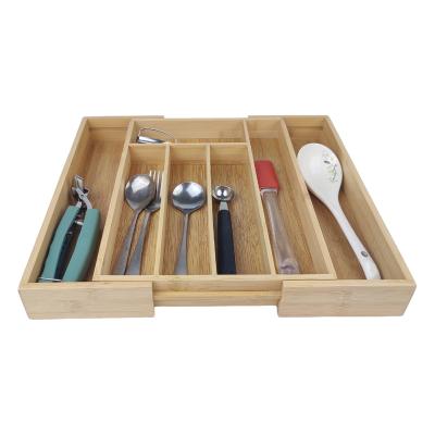 China Sustainable Ready To Ship Bamboo Drawer Utensil Organizer Expandable Drawer Organizer Box With Multi Compartment for sale