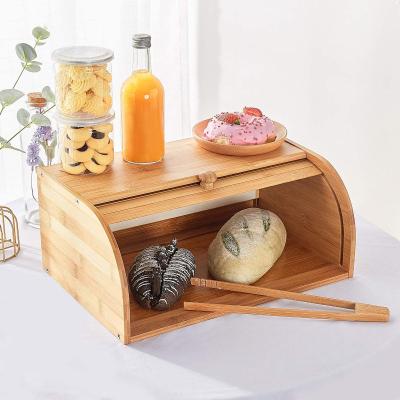 China Natural Wooden Storage 100% Freshness Preservation Boat Shape Bamboo Bread Box For Kitchen Countertop for sale