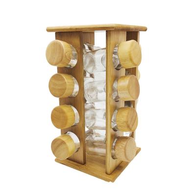 China 100% Natural Sustainable Bamboo Lazy Susan Rotating Soft Bamboo Spice Rack Organizer for 4 Tiers 16 Glass Bottles for sale