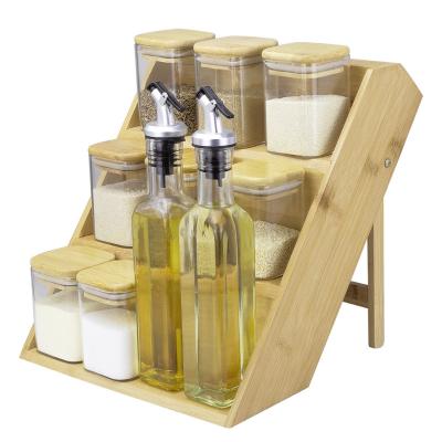 China 3 Tiers Sustainable Multifunctional Bamboo Spice Rack Organizers Shelf For Countertop Racks And Storage Racks for sale