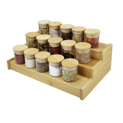 China Large Capacity Viable Expandable Serving Bamboo Spice Shelf Organizer Rack with 3 Tier Ladder for sale