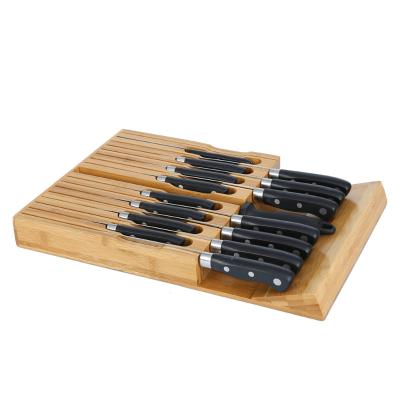 China Factory Customized 8 Compartments Natural Bamboo Wooden Box Knife Holder Viable For Kitchen Drawers for sale