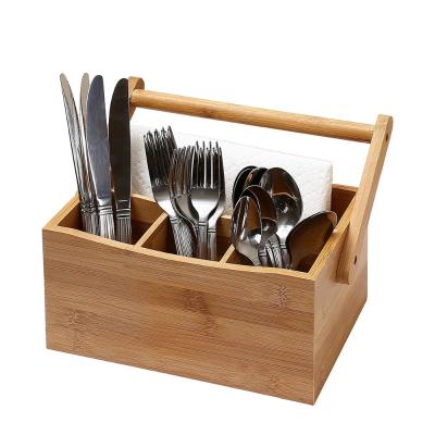 China Factory direct new style natural bamboo kitchen organizer storage box basket with handle for utensils for sale