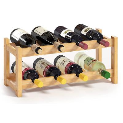 China Eco-friendly Wooden Bamboo Countertop 8 Bottle Storage Rack Display Rack Wine Rack For Home Decor for sale