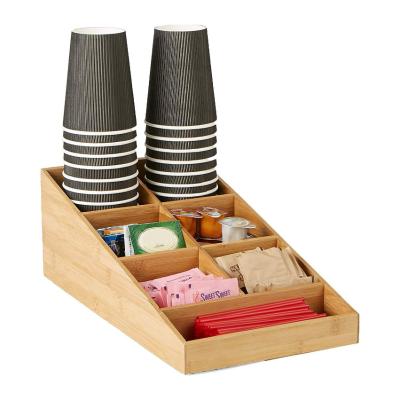 China Sustainable Multifunctional Bamboo 7 Compartment Wooden Tea Bag Box For Coffee Tea Bag Cup Storage Rack for sale