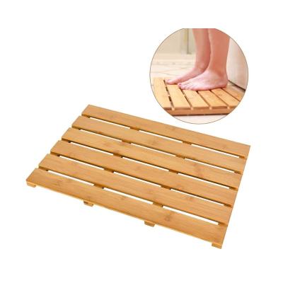 China Sustainable Non Slip Waterproof Bamboo Wooden Bath Mat With Strips for sale