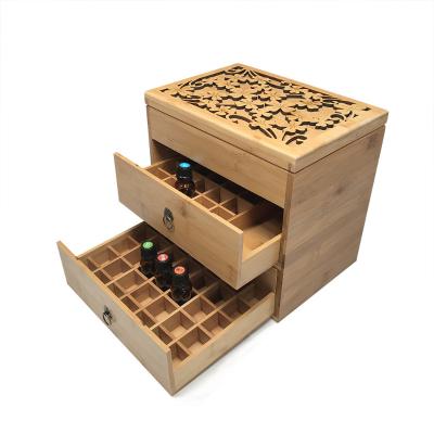 China Luxury 3 Tiers Sustainable Wooden Bamboo Essential Oil Gift Box Custom Storage Box With Carvings for sale