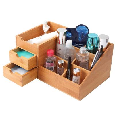 China Sustainable Wholesale 100% Bamboo Cosmetic Make Up Organizer Drawer Box for sale