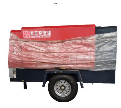 China Construction worksÂ   Red Five - Ring Two - Wheel Screw Air Compressor for Drilling Wells for sale