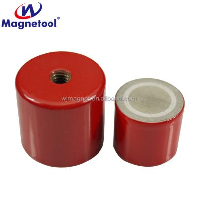 China Industrial Magnet Red Deep Threaded Alnico Pot Magnet With Aluminum Spacer en venta