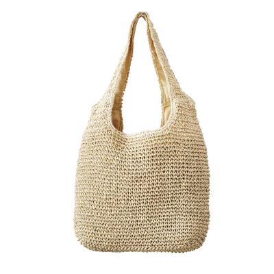 China New Summer Fashion Eco-friendly Hand Crochet Paper Handmade High Capacity Straw Beach Tote Handbag for sale