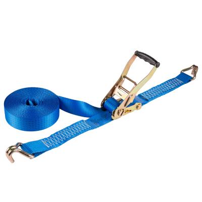 China Custom Aluminum Polyester Ratchet Tie Down Cargo Lashing Loading Belt With Double J-Hook For Truck for sale