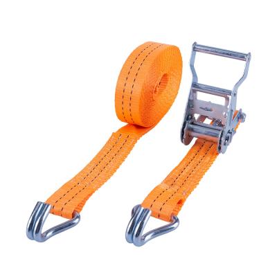 China Polyester 38mm Polyester Ratchet Tie Down Strap Set 100% With Double J Hook Tie Down Straps For Cargo Lashing for sale