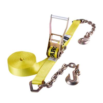 China Custom 27feet Inch Cargo Trailer Parts Lashing Endless Belt Ratchet Link Down Strap With Chain And Hook Extension for sale