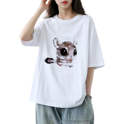 China Anti-wrinkle summer fashion o neck 100%cotton custom printedwomans white t shirts for sale