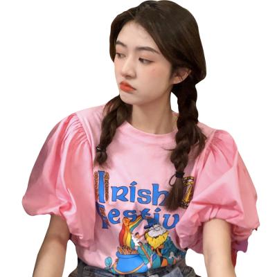 China Fashion Pink Streetwear Cartoon Ruched QUICK DRY White Oversized T Shirts For Women for sale