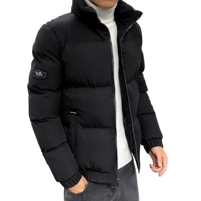 China Waterproof Emblem Thicken Black Polyester Stand Down Collar Mens Jacket for sale