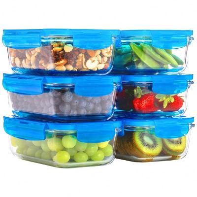 China Microwavable Bento Box Glass Food Prep Meal Containers Glass Food Container with Compartment and Lids for sale