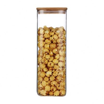 China 2021 hot sale borosilicate kitchen storage jar glass stored food container with bamboo lid for sale