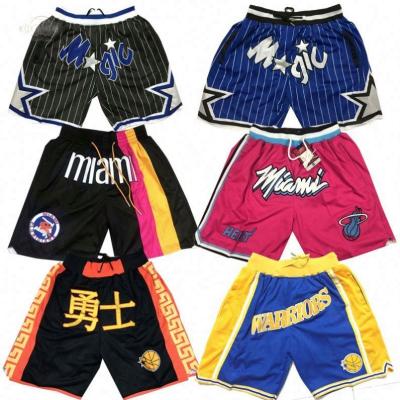 China New Fair Men's Warrior Gift Pocket Heat Basketball Shorts Hip Hop Embroidery Mesh Sports Wear Magic Antibacterial Wholesale for sale